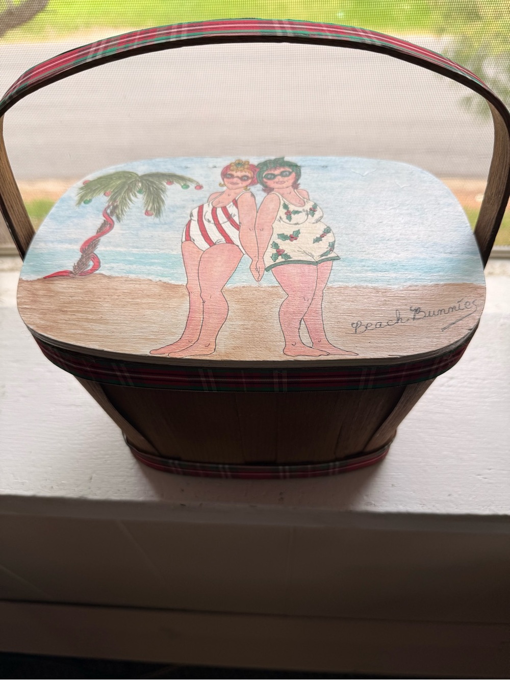 Vintage Basketville Hand Painted Picnic Basket Swimsuit Ladies